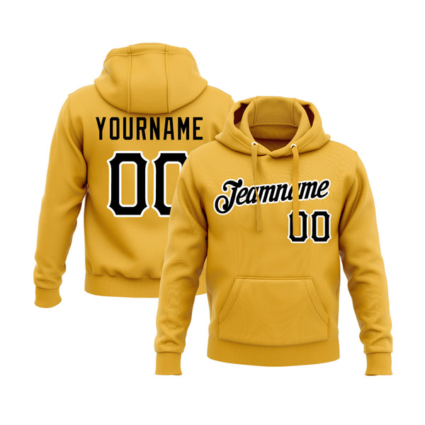 Custom Gold Black-White Personalized Sports Team Embroidered Pullover Hoodie