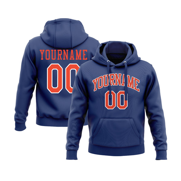 Custom Royal Orange-White Personalized Sports Team Embroidered Pullover Hoodie