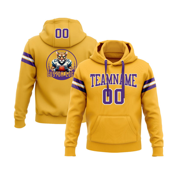 Custom Gold Purple-White Personalized Sports Team Embroidered Pullover Hoodie