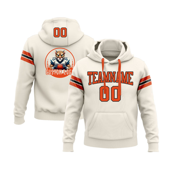 Custom Cream Orange-Black Personalized Sports Team Embroidered Pullover Hoodie