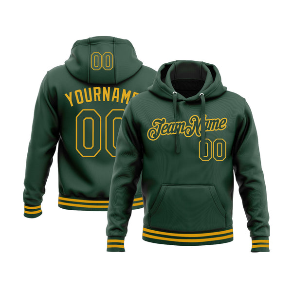 Custom Green Gold Personalized Sports Team Embroidered Pullover Hoodie