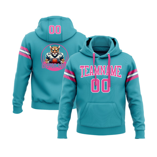 Custom Teal Pink-White Personalized Sports Team Embroidered Pullover Hoodie