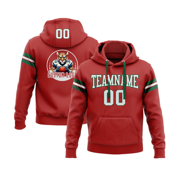 Custom Red White-Kelly Green Personalized Sports Team Embroidered Pullover Hoodie