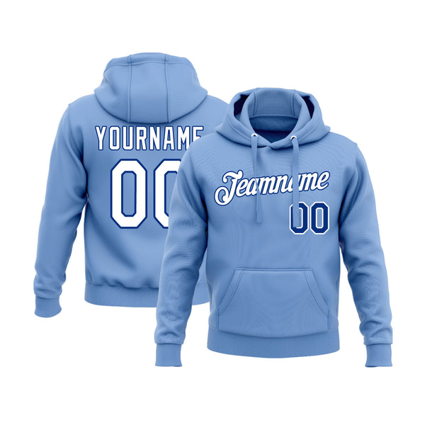 Custom Light Blue White-Royal Personalized Sports Team Embroidered Pullover Hoodie