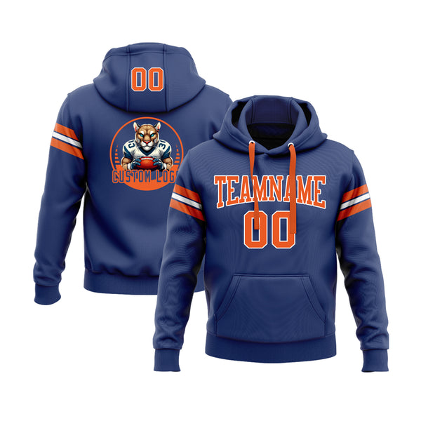 Custom Royal Orange-White Personalized Sports Team Embroidered Pullover Hoodie