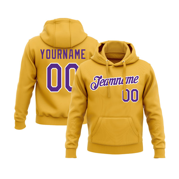 Custom Gold Purple-White Personalized Sports Team Embroidered Pullover Hoodie