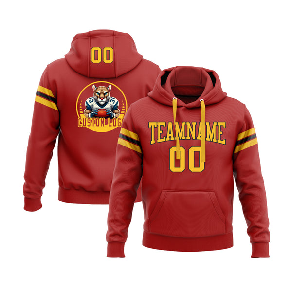 Custom Red Gold-Black Personalized Sports Team Embroidered Pullover Hoodie