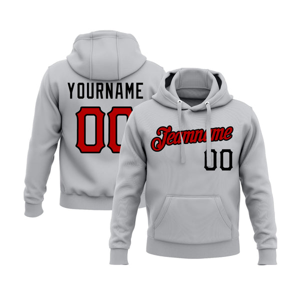 Custom Gray Red-Black Personalized Sports Team Embroidered Pullover Hoodie