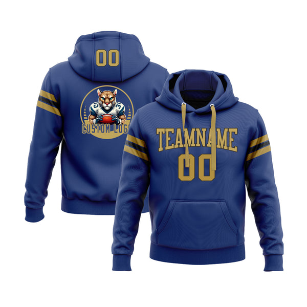Custom Royal Old Gold-Black Personalized Sports Team Embroidered Pullover Hoodie