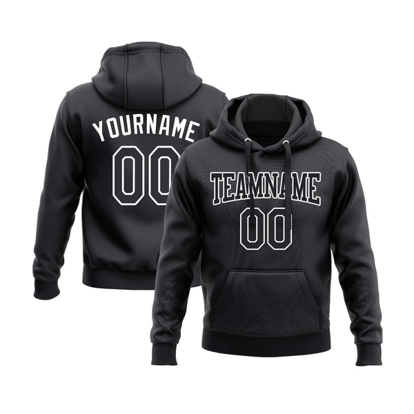 Custom Black Black-White Personalized Sports Team Embroidered Pullover Hoodie