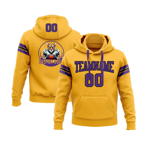 Custom Gold Purple-Black Personalized Sports Team Embroidered Pullover Hoodie