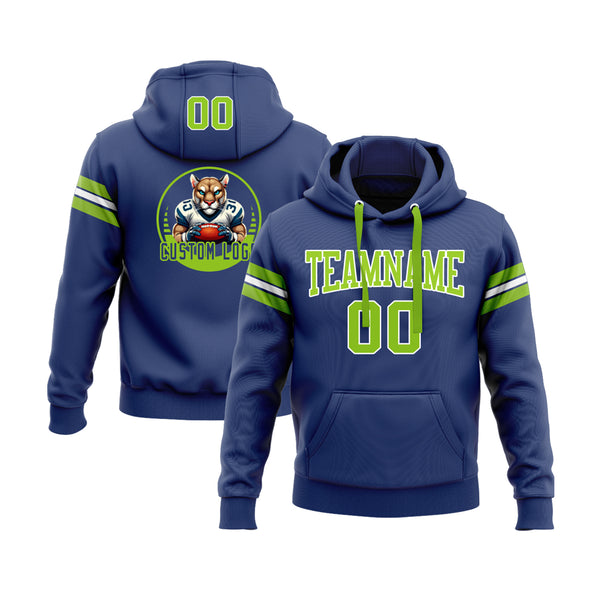 Custom Royal Neon Green-White Personalized Sports Team Embroidered Pullover Hoodie