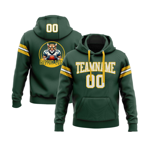 Custom Green White-Gold Personalized Sports Team Embroidered Pullover Hoodie