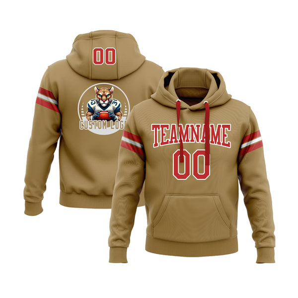 Custom Old Gold Red-White Personalized Sports Team Embroidered Pullover Hoodie