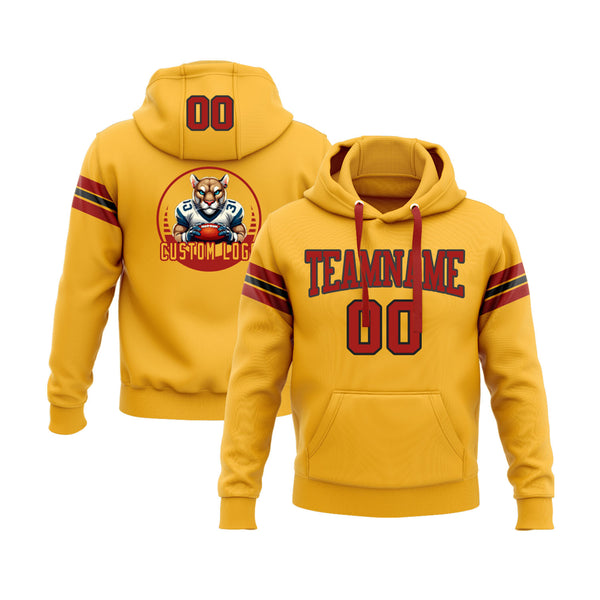 Custom Gold Red-Black Personalized Sports Team Embroidered Pullover Hoodie
