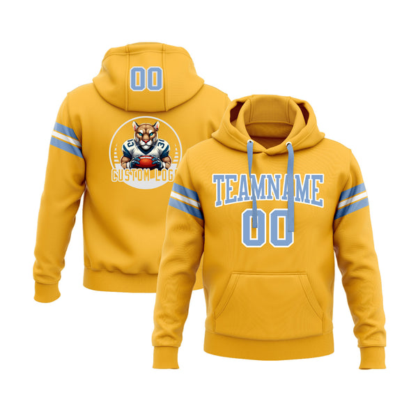 Custom Gold Light Blue-White Personalized Sports Team Embroidered Pullover Hoodie