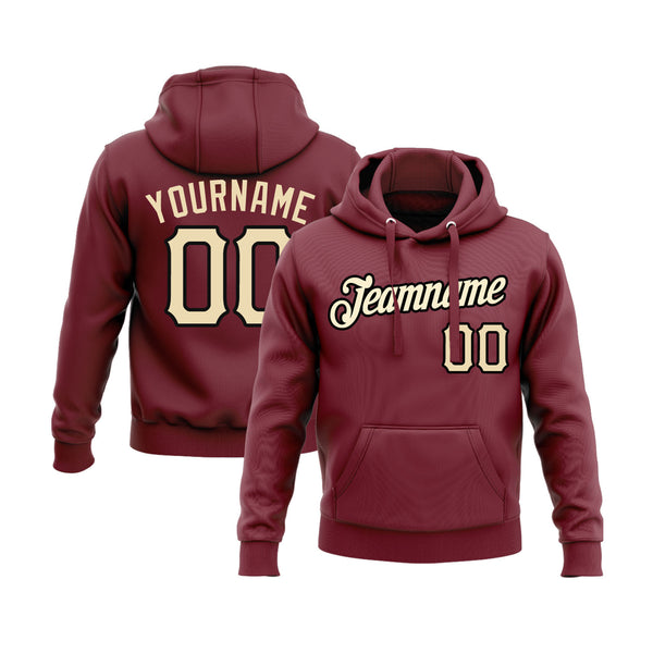 Custom Burgundy Cream-Black Personalized Sports Team Embroidered Pullover Hoodie