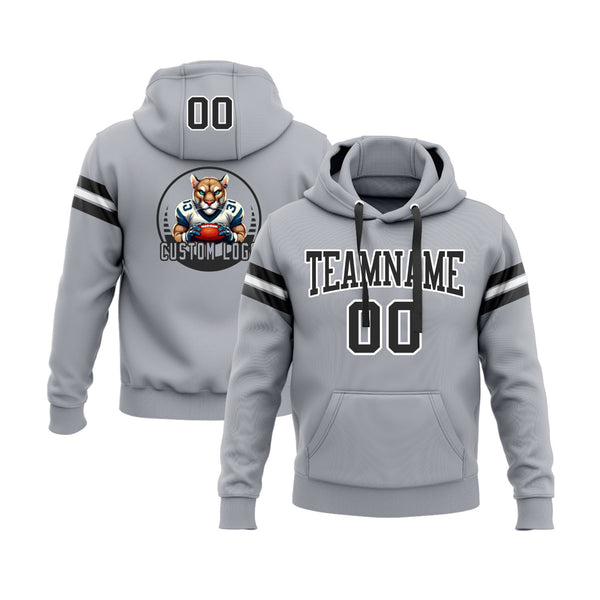 Custom Gray Black-White Personalized Sports Team Embroidered Pullover Hoodie