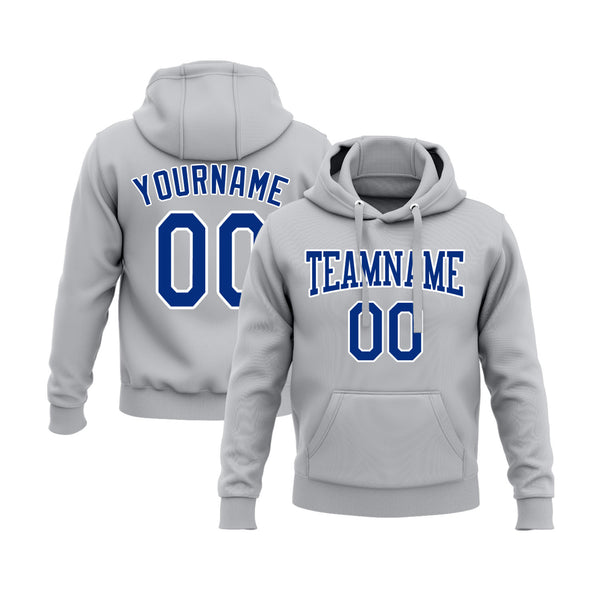 Custom Gray Royal Personalized Sports Team Embroidered Pullover Hoodie