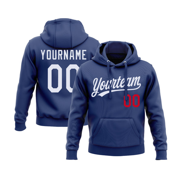 Custom Royal White-Red Personalized Sports Team Embroidered Pullover Hoodie