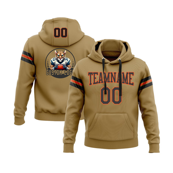 Custom Old Gold Black-Orange Personalized Sports Team Embroidered Pullover Hoodie