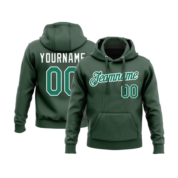 Custom Green Kelly Green-White Personalized Sports Team Embroidered Pullover Hoodie