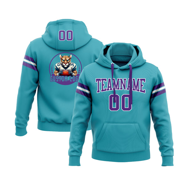 Custom Teal Purple-White Personalized Sports Team Embroidered Pullover Hoodie