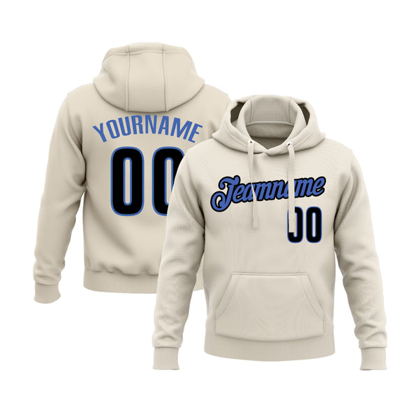 Custom Cream Black-Blue Personalized Sports Team Embroidered Pullover Hoodie