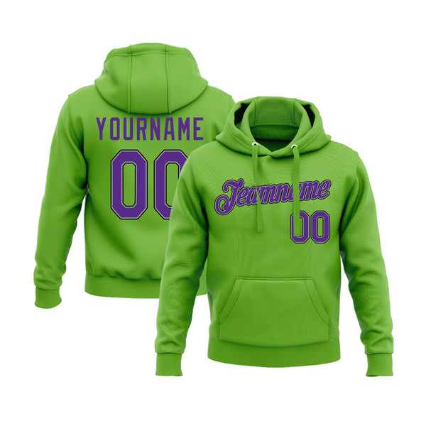 Custom Neon Green Purple-Gray Personalized Sports Team Embroidered Pullover Hoodie