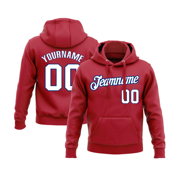 Custom Red White-Royal Personalized Sports Team Embroidered Pullover Hoodie
