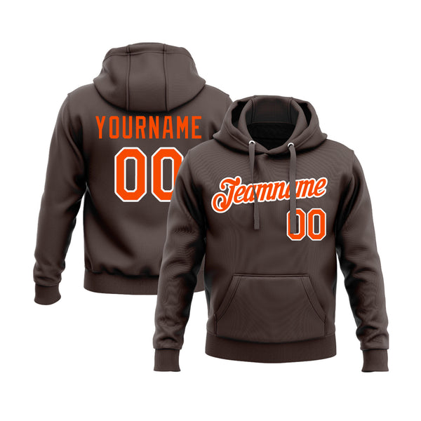 Custom Brown Orange-White Personalized Sports Team Embroidered Pullover Hoodie