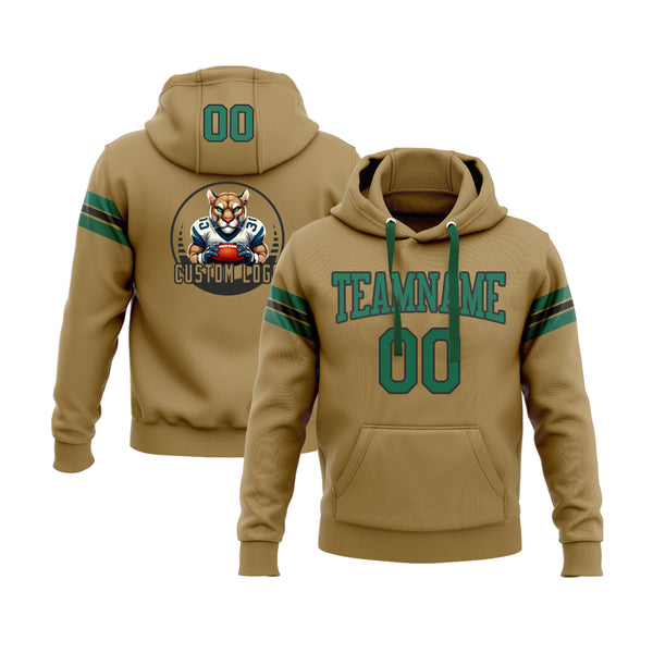 Custom Old Gold Kelly Green-Black Personalized Sports Team Embroidered Pullover Hoodie