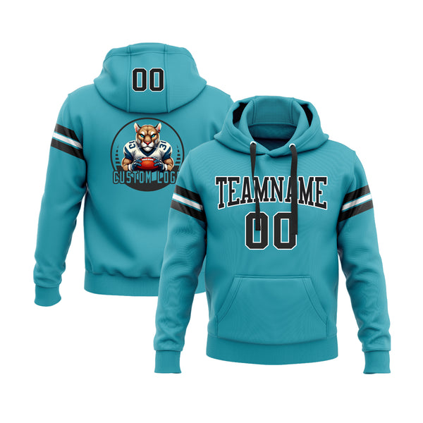 Custom Teal Black-White Personalized Sports Team Embroidered Pullover Hoodie