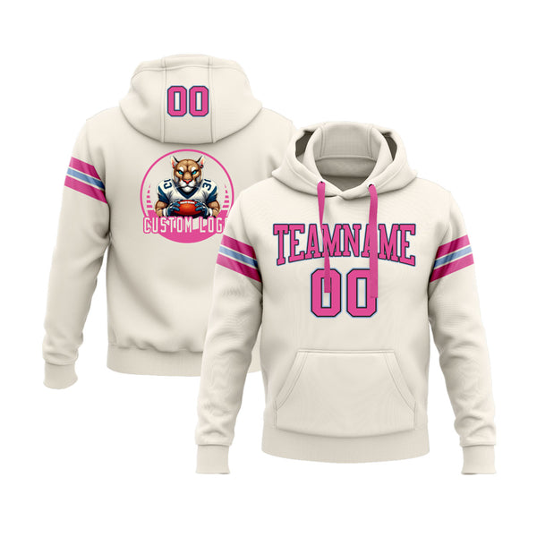Custom Cream Pink Black-Light Blue Personalized Sports Team Embroidered Pullover Hoodie