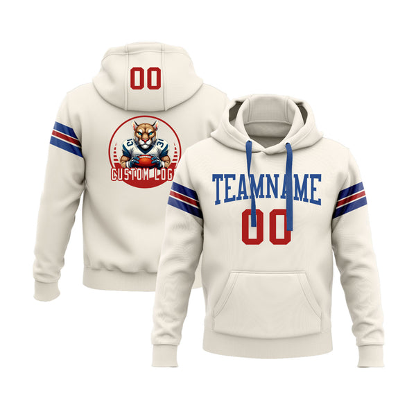 Custom Cream Red-Royal Personalized Sports Team Embroidered Pullover Hoodie
