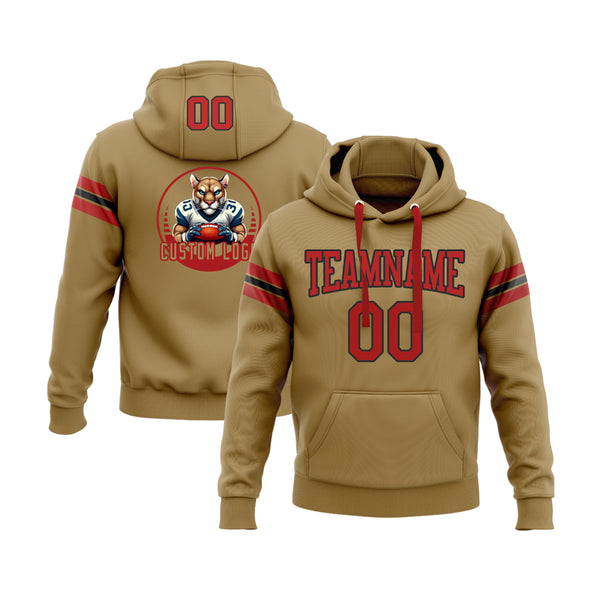 Custom Old Gold Red-Black Personalized Sports Team Embroidered Pullover Hoodie