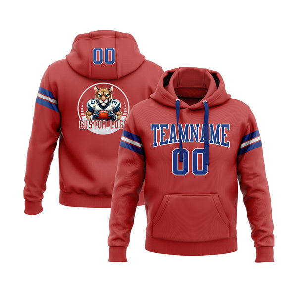 Custom Red Royal-White Personalized Sports Team Embroidered Pullover Hoodie