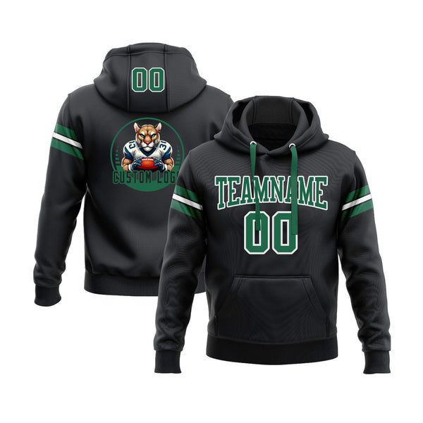 Custom Black Kelly Green-White Personalized Sports Team Embroidered Pullover Hoodie