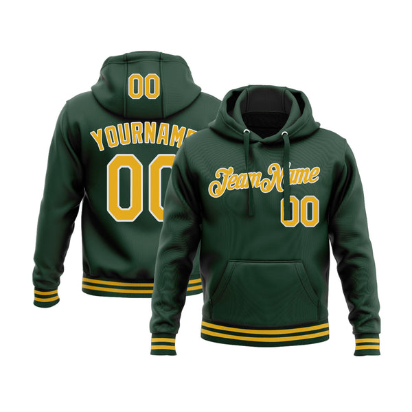 Custom Green Gold-White Personalized Sports Team Embroidered Pullover Hoodie