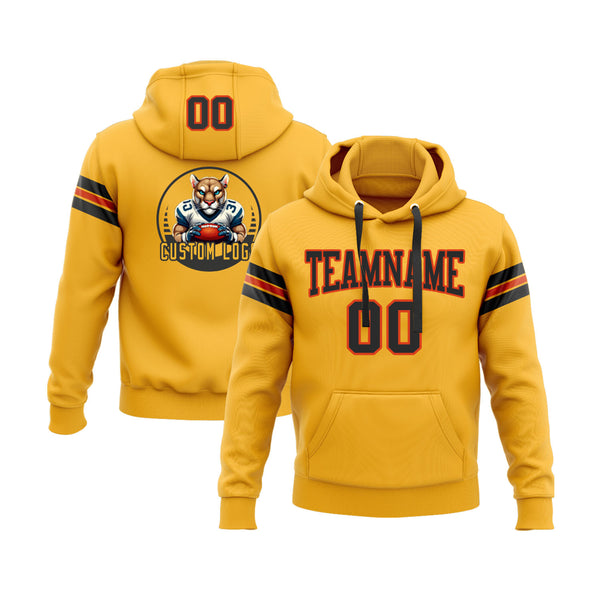 Custom Gold Black-Orange Personalized Sports Team Embroidered Pullover Hoodie