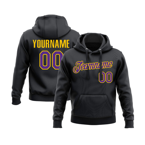 Custom Black Purple-Gold Personalized Sports Team Embroidered Pullover Hoodie