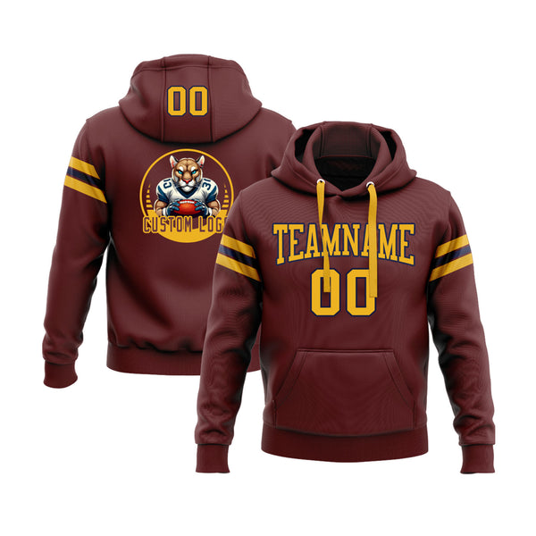 Custom Burgundy Gold-Navy Personalized Sports Team Embroidered Pullover Hoodie