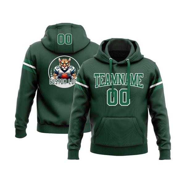 Custom Green Kelly Green-White Personalized Sports Team Embroidered Pullover Hoodie