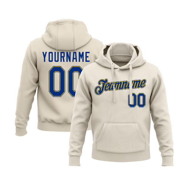 Custom Cream Royal-Gold Personalized Sports Team Embroidered Pullover Hoodie