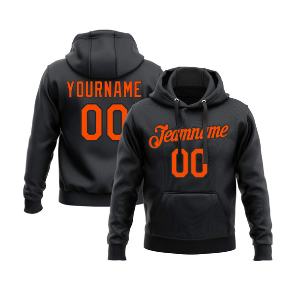 Custom Black Orange Personalized Sports Team Embroidered Pullover Hoodie