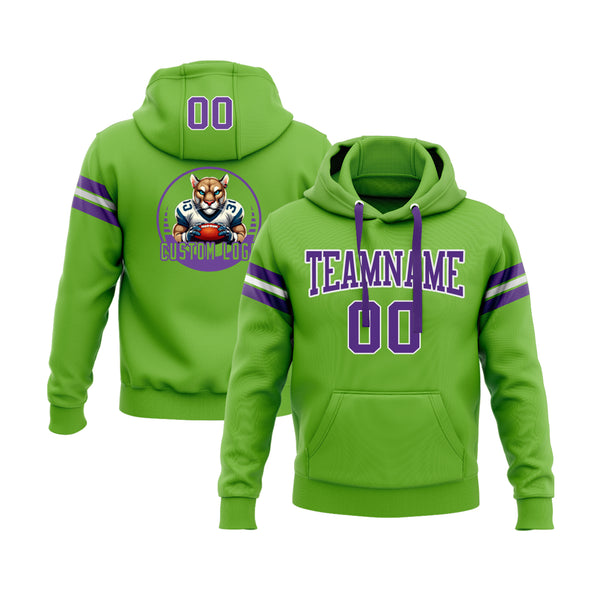 Custom Neon Green Purple-White Personalized Sports Team Embroidered Pullover Hoodie