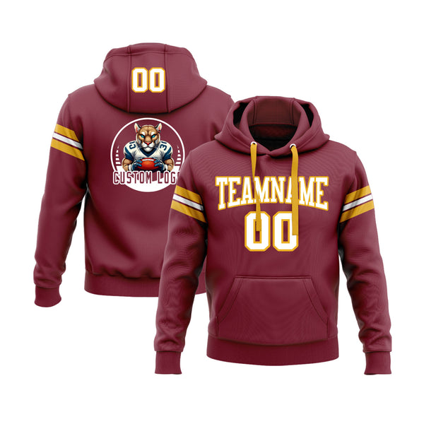 Custom Crimson White-Gold Personalized Sports Team Embroidered Pullover Hoodie