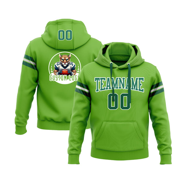 Custom Neon Green Kelly Green-White Personalized Sports Team Embroidered Pullover Hoodie