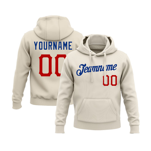 Custom Cream Red-Royal Personalized Sports Team Embroidered Pullover Hoodie
