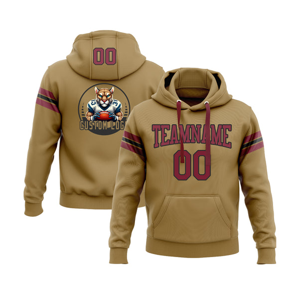 Custom Old Gold Crimson-Black Personalized Sports Team Embroidered Pullover Hoodie